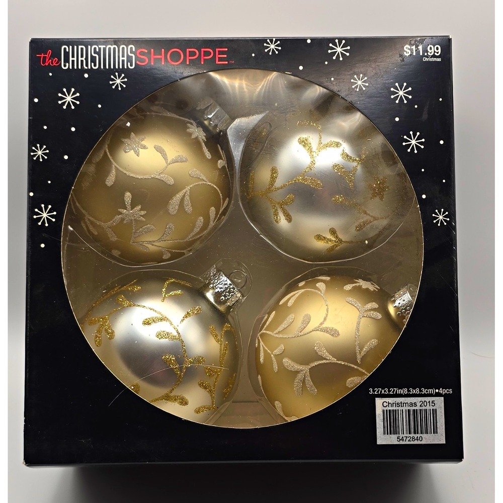 The Christmas Shoppe Glass Floral Ball Baubles Gold/Silver 4pc 3.27in 2015